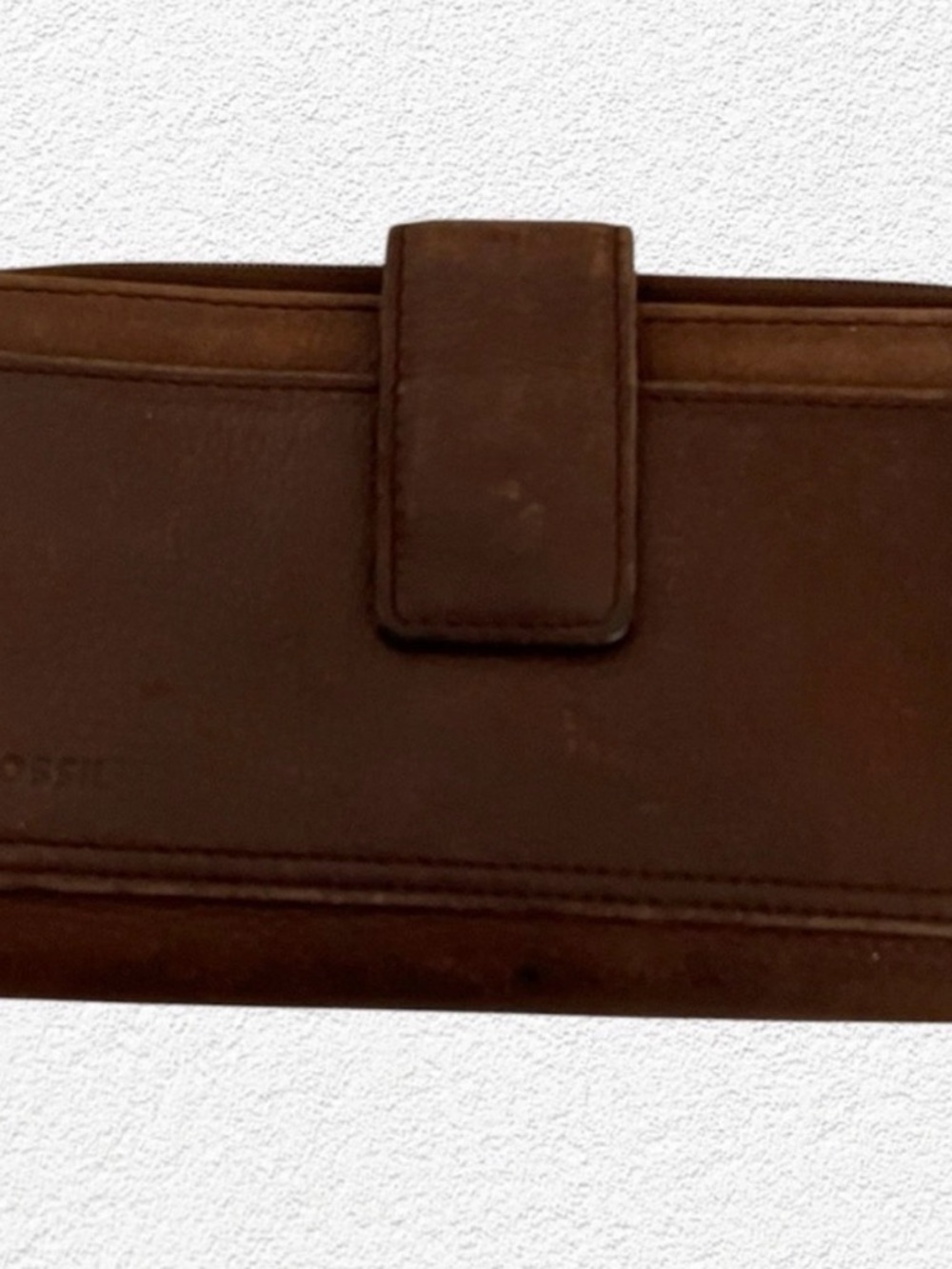 Vintage Fossil Brown Distressed Leather Zip Aound And Snap Wallet